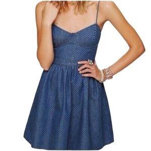 Free People Blue Polka Dot Denim Bustier Dress-L